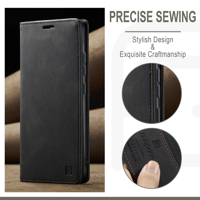 AUTSPACE for Samsung Galaxy A37 5G Wallet Case  A01 Leather Stand Cover with RFID Blocking Card Holder - Black - 4