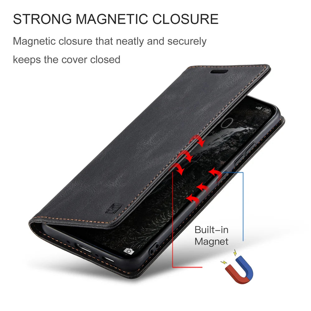 AUTSPACE for Samsung Galaxy A37 5G Wallet Case  A01 Leather Stand Cover with RFID Blocking Card Holder - Black - 5