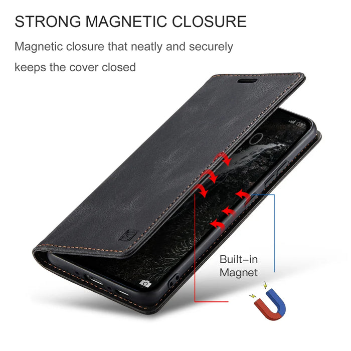AUTSPACE for Samsung Galaxy A37 5G Wallet Case  A01 Leather Stand Cover with RFID Blocking Card Holder - Black - 5