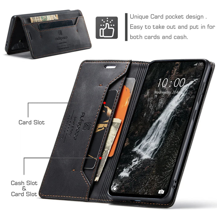 AUTSPACE for Samsung Galaxy A37 5G Wallet Case  A01 Leather Stand Cover with RFID Blocking Card Holder - Black - 7