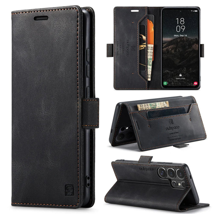 AUTSPACE for Samsung Galaxy S26 Ultra Wallet Case  A01 Leather Stand Cover with RFID Blocking Card Holder - Black - 1