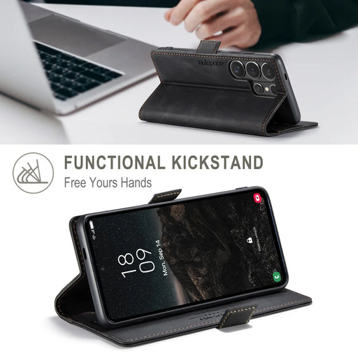 AUTSPACE for Samsung Galaxy S26 Ultra Wallet Case  A01 Leather Stand Cover with RFID Blocking Card Holder - Black - 2