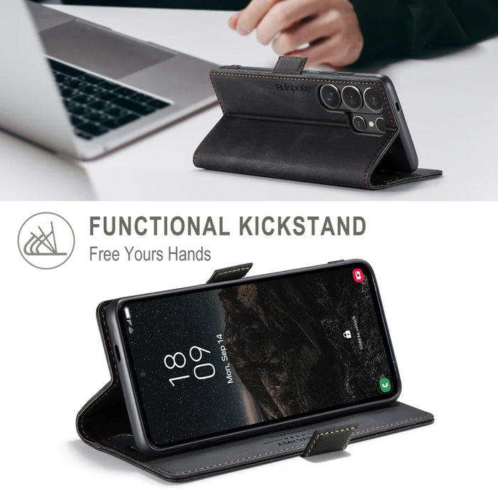 AUTSPACE for Samsung Galaxy S26 Ultra Wallet Case  A01 Leather Stand Cover with RFID Blocking Card Holder - Black - 2