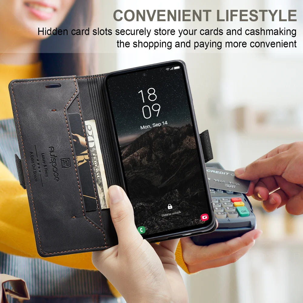 AUTSPACE for Samsung Galaxy S26 Ultra Wallet Case  A01 Leather Stand Cover with RFID Blocking Card Holder - Black - 6