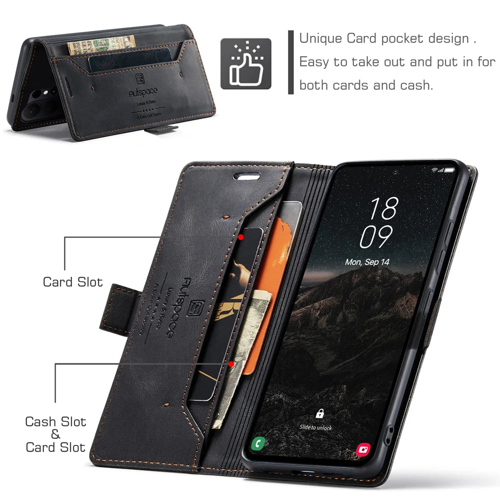 AUTSPACE for Samsung Galaxy S26 Ultra Wallet Case  A01 Leather Stand Cover with RFID Blocking Card Holder - Black - 7