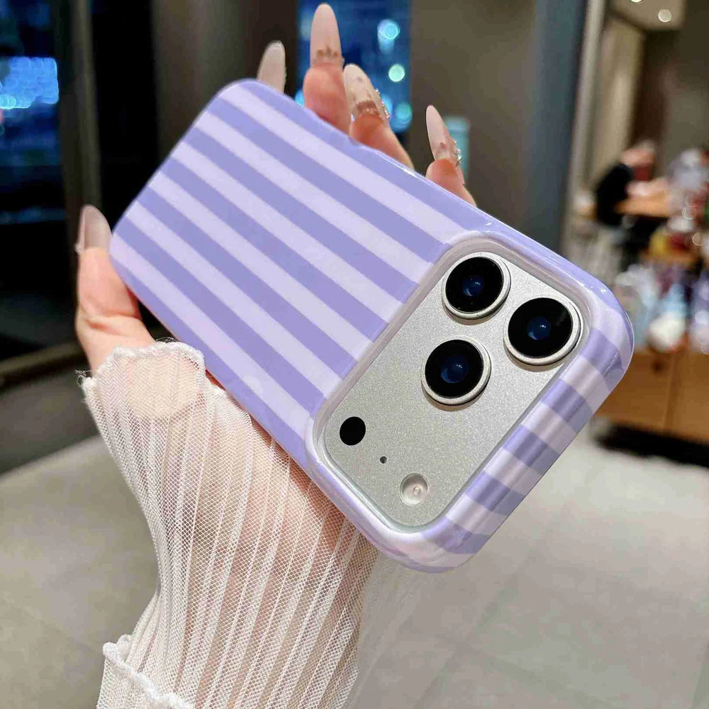 For iPhone 18 Pro / 17 Pro Case IMD Stripe TPU Full Coverage Shockproof Phone Protective Cover - Purple - 7
