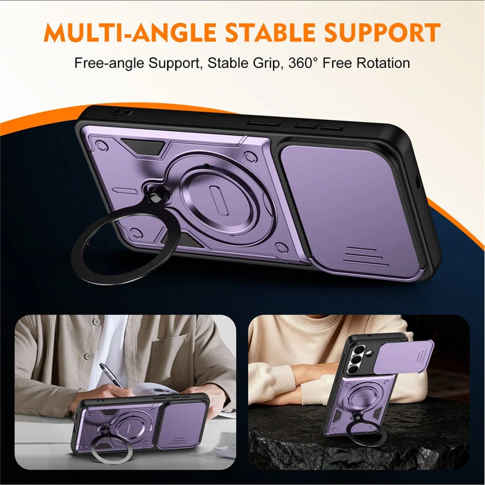 For Samsung Galaxy A27 5G Case with Slide Lens Cover Rotatable Kickstand Shockproof TPU + PC Phone Shell - Purple - 3