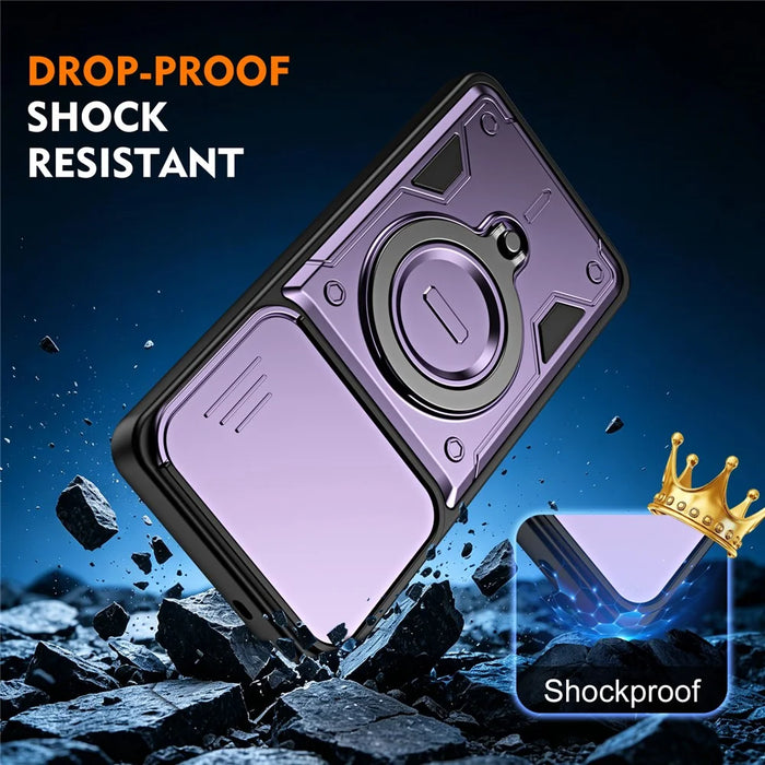 For Samsung Galaxy A27 5G Case with Slide Lens Cover Rotatable Kickstand Shockproof TPU + PC Phone Shell - Purple - 6