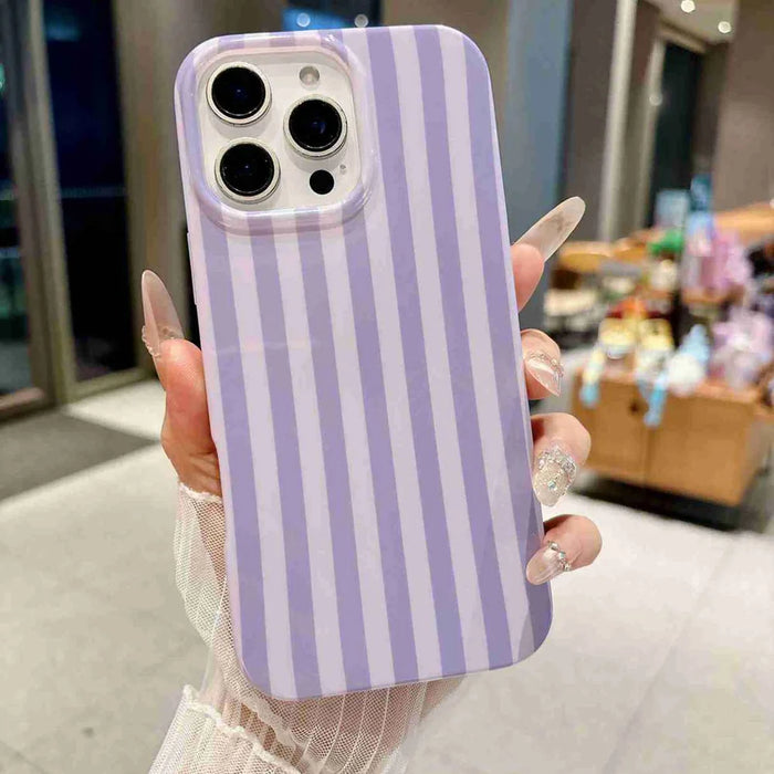 For iPhone 15 Pro Max Case IMD Stripe TPU Full Coverage Shockproof Phone Protective Cover - Purple - 5