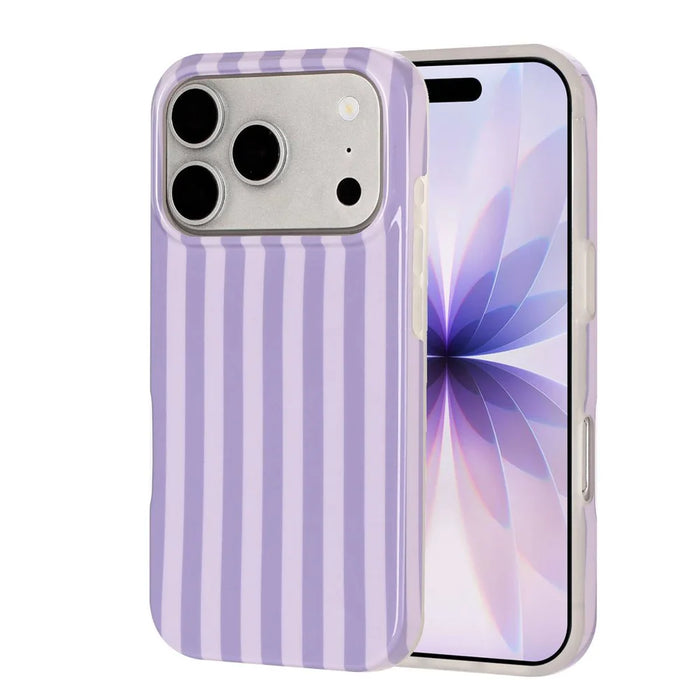 For iPhone 18 Pro Max / 17 Pro Max Case IMD Stripe TPU Full Coverage Shockproof Phone Protective Cover - Purple - 1