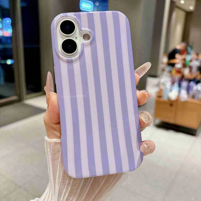 For iPhone 16 Plus Case IMD Stripe TPU Full Coverage Shockproof Phone Protective Cover - Purple - 5
