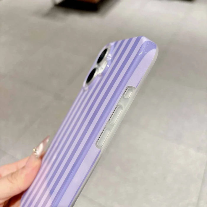 For iPhone 16 Plus Case IMD Stripe TPU Full Coverage Shockproof Phone Protective Cover - Purple - 7