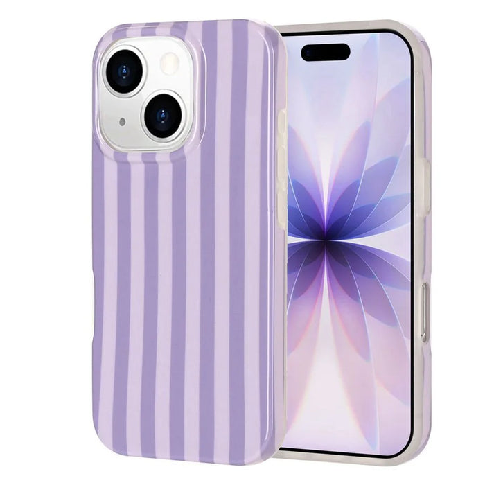For iPhone 13 / iPhone 14 Case IMD Stripe TPU Full Coverage Shockproof Phone Protective Cover - Purple - 1