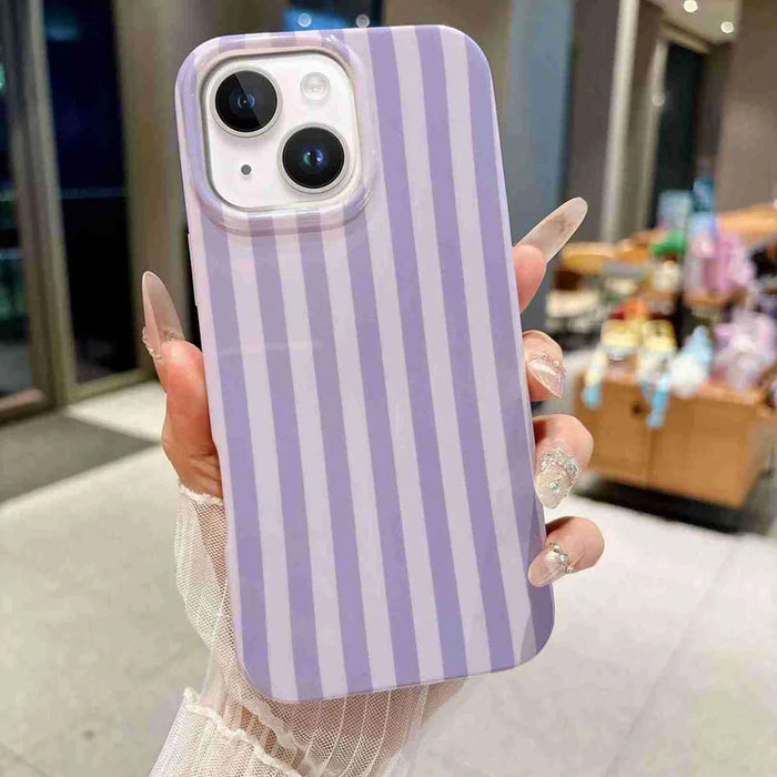 For iPhone 13 / iPhone 14 Case IMD Stripe TPU Full Coverage Shockproof Phone Protective Cover - Purple - 5