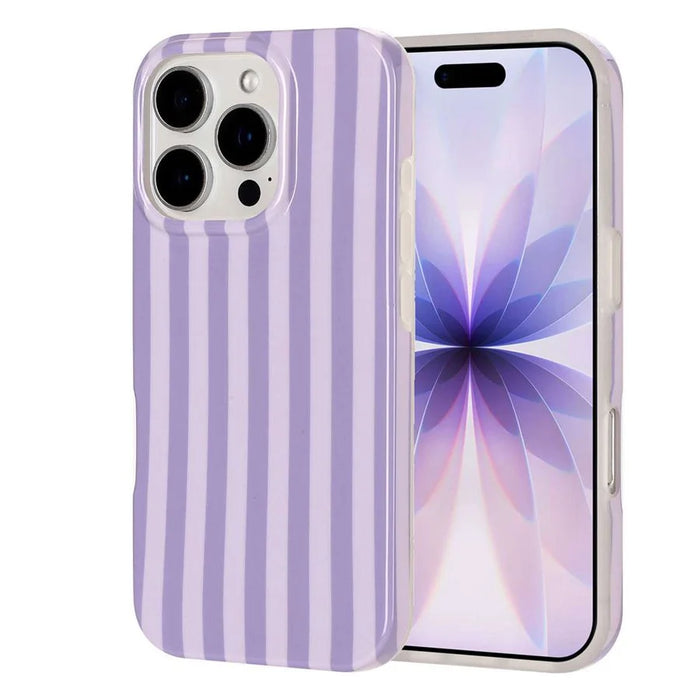 For iPhone 14 Pro Max Case IMD Stripe TPU Full Coverage Shockproof Phone Protective Cover - Purple - 1