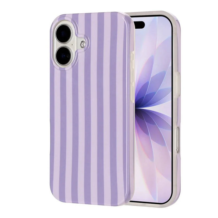 For iPhone 16 Case IMD Stripe TPU Full Coverage Shockproof Phone Protective Cover - Purple - 1