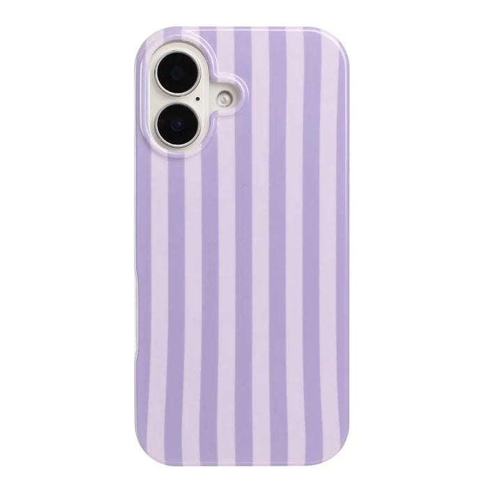 For iPhone 16 Case IMD Stripe TPU Full Coverage Shockproof Phone Protective Cover - Purple - 2