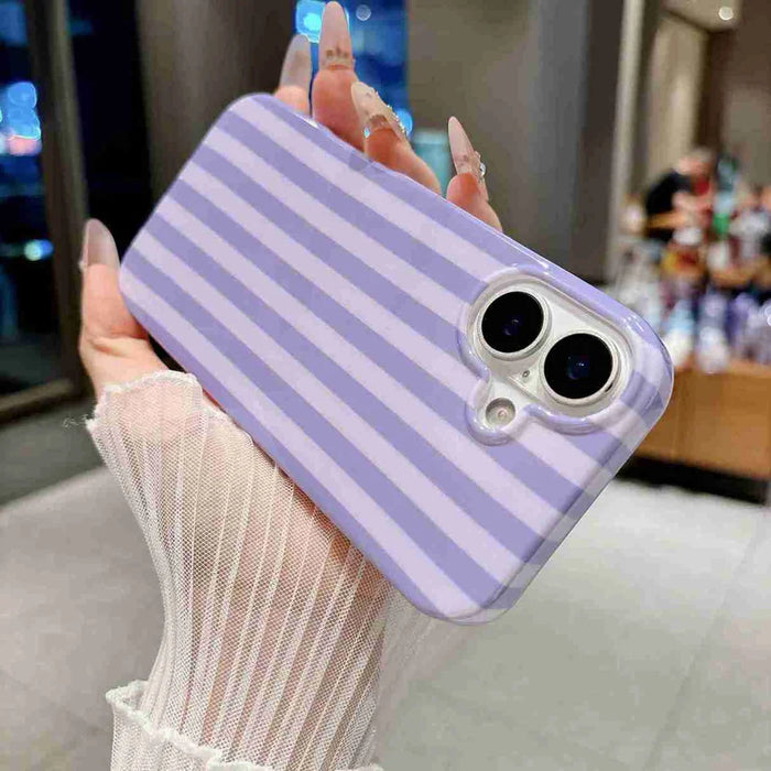 For iPhone 16 Case IMD Stripe TPU Full Coverage Shockproof Phone Protective Cover - Purple - 6