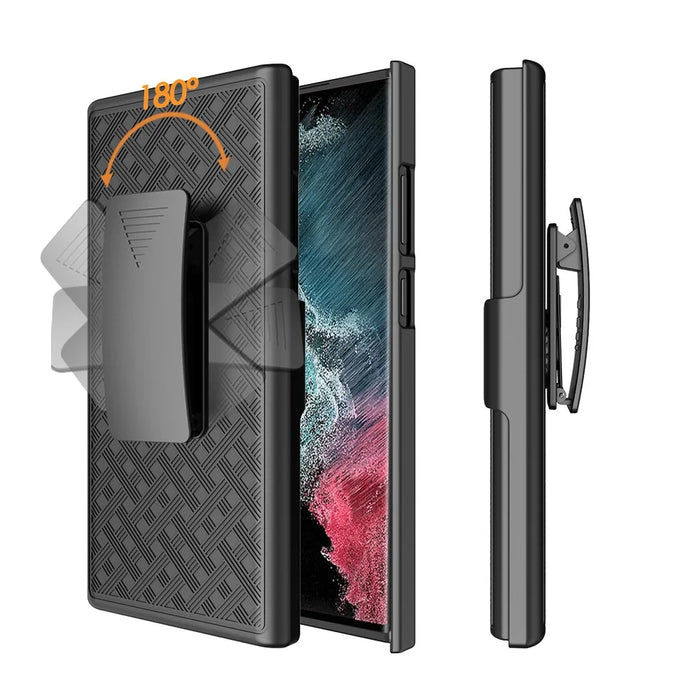 For Samsung Galaxy S23 Ultra Drop Proof Woven Texture Clip Kickstand PC + TPU Case Sliding Screen Cover Phone Protector - 2