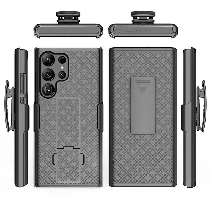 For Samsung Galaxy S23 Ultra Drop Proof Woven Texture Clip Kickstand PC + TPU Case Sliding Screen Cover Phone Protector - 6