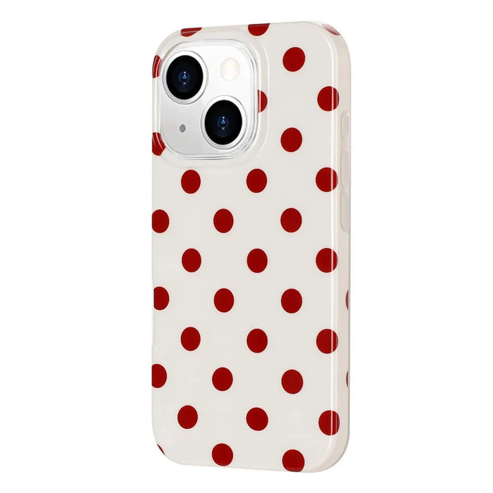 For iPhone 13 / iPhone 14 Case Retro Polka Dot IMD TPU Full Coverage Phone Protective Cover - White - 3
