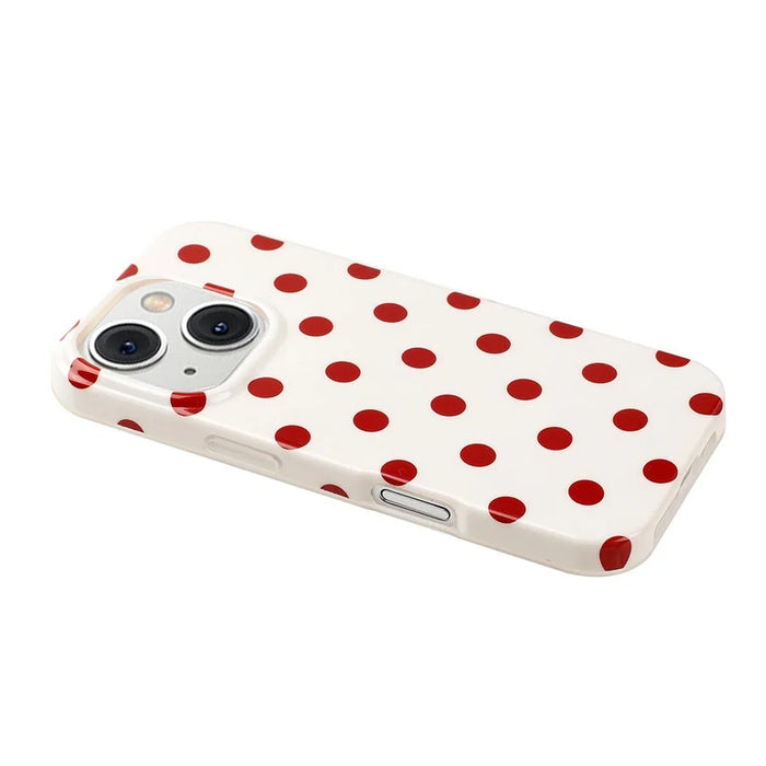 For iPhone 13 / iPhone 14 Case Retro Polka Dot IMD TPU Full Coverage Phone Protective Cover - White - 4