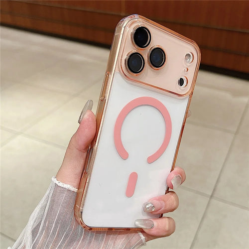 For iPhone 17 Pro Max Magnetic Case Acryic + TPU Phone Cover with PET Lens Protector - Pink - 1