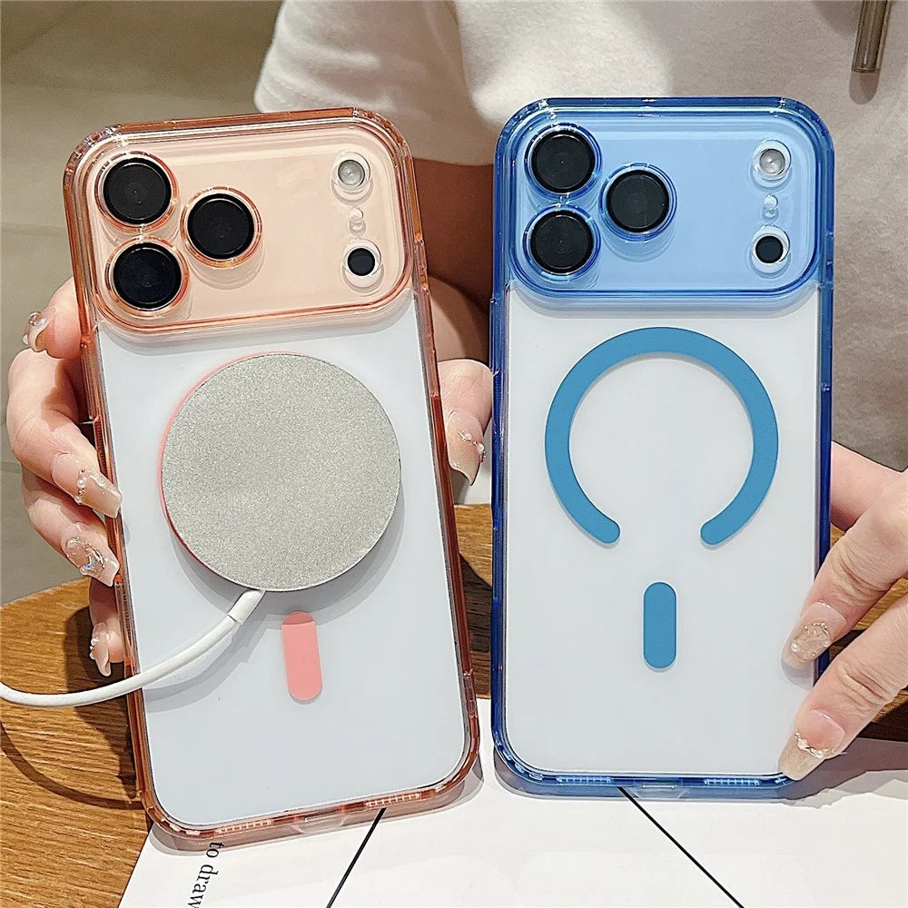 For iPhone 17 Pro Magnetic Case Acryic + TPU Phone Cover with PET Lens Protector - Pink - 3