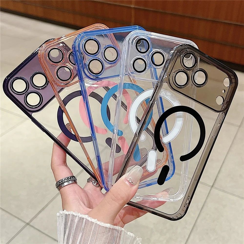 For iPhone 17 Pro Magnetic Case Acryic + TPU Phone Cover with PET Lens Protector - Pink - 6