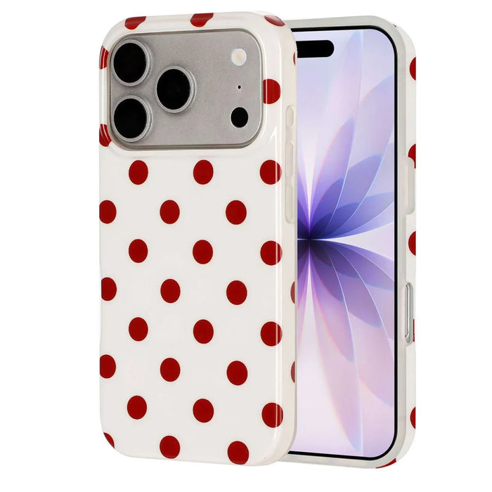For iPhone 18 Pro Max / 17 Pro Max Case Retro Polka Dot IMD TPU Full Coverage Phone Protective Cover - White - 1