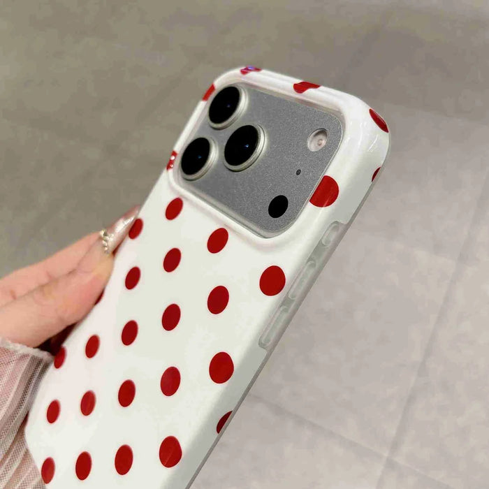 For iPhone 18 Pro Max / 17 Pro Max Case Retro Polka Dot IMD TPU Full Coverage Phone Protective Cover - White - 6