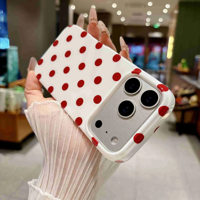 For iPhone 18 Pro Max / 17 Pro Max Case Retro Polka Dot IMD TPU Full Coverage Phone Protective Cover - White - 7