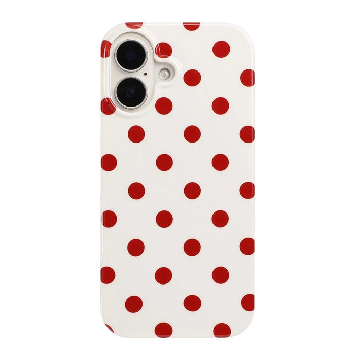For iPhone 16 Plus Case Retro Polka Dot IMD TPU Full Coverage Phone Protective Cover - White - 2
