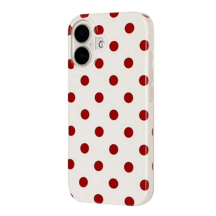 For iPhone 16 Plus Case Retro Polka Dot IMD TPU Full Coverage Phone Protective Cover - White - 3