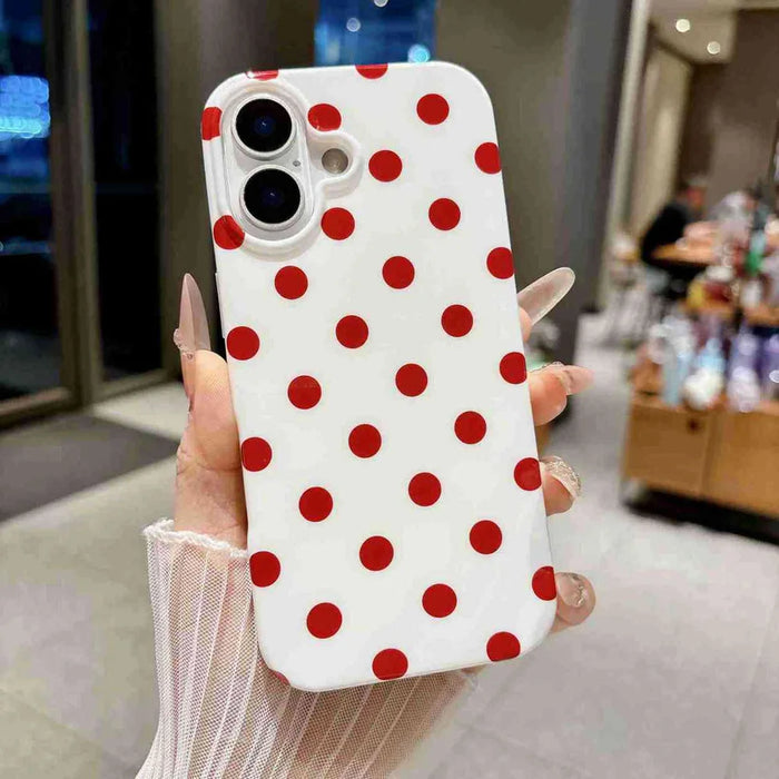 For iPhone 16 Plus Case Retro Polka Dot IMD TPU Full Coverage Phone Protective Cover - White - 5