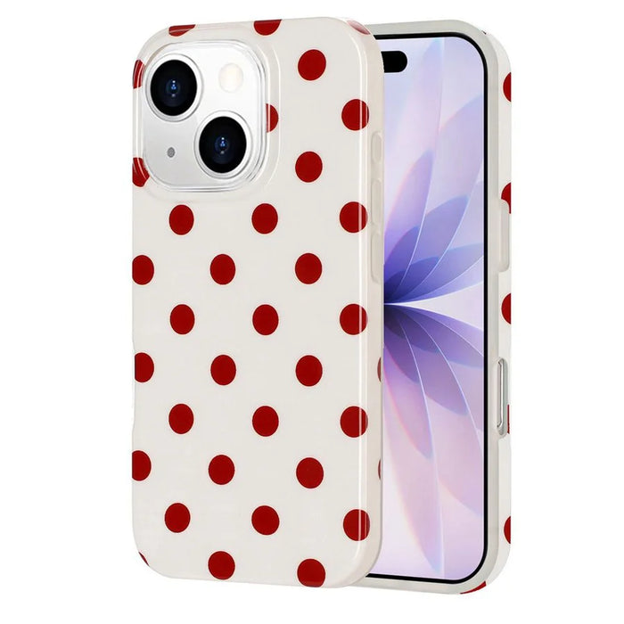 For iPhone 15 Case Retro Polka Dot IMD TPU Full Coverage Phone Protective Cover - White - 1
