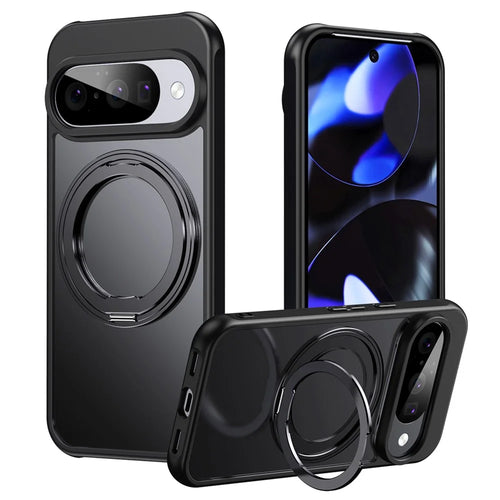 For Google Pixel 11 / Pixel 11 Pro Case Rotating Kickstand PC + TPU Skin-Feel Phone Cover - Black - 1