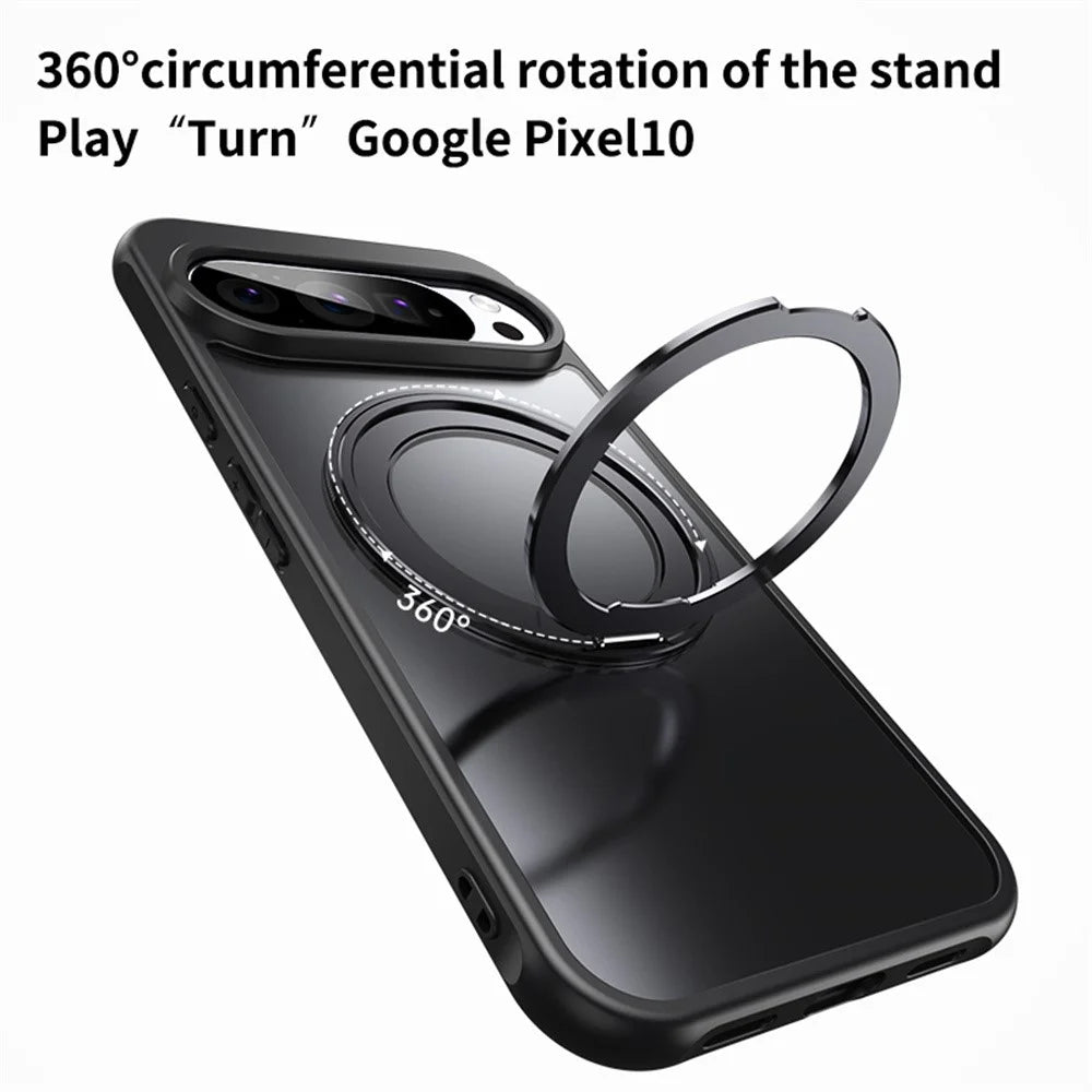 For Google Pixel 11 / Pixel 11 Pro Case Rotating Kickstand PC + TPU Skin-Feel Phone Cover - Black - 6