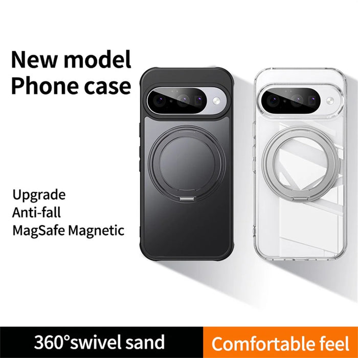 For Google Pixel 11 Pro XL Case Rotating Kickstand PC + TPU Skin-Feel Phone Cover - Black - 2