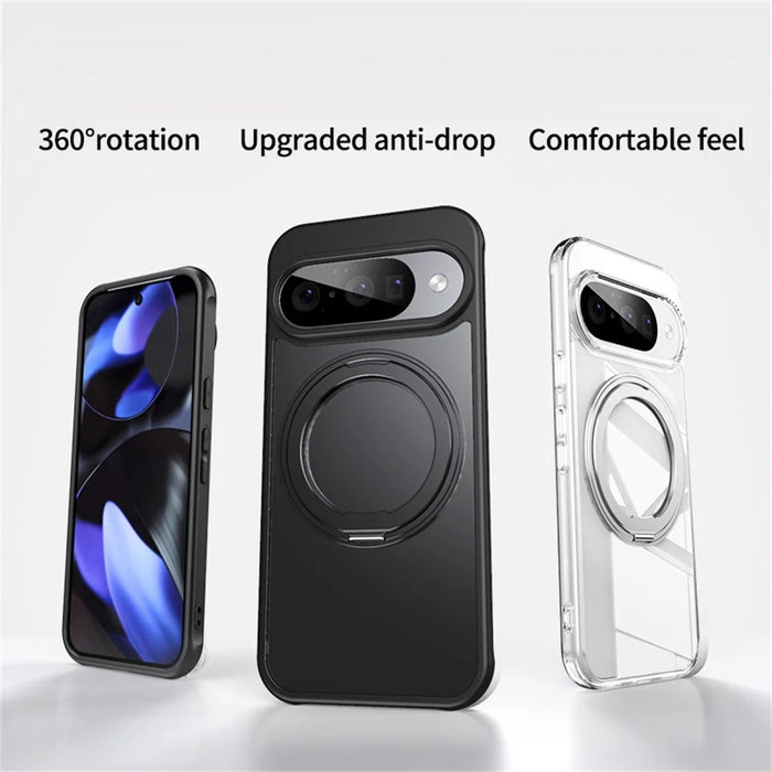 For Google Pixel 11 Pro XL Case Rotating Kickstand PC + TPU Skin-Feel Phone Cover - Black - 3