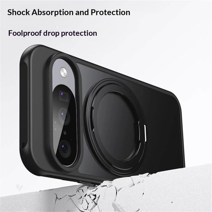 For Google Pixel 11 Pro XL Case Rotating Kickstand PC + TPU Skin-Feel Phone Cover - Black - 5