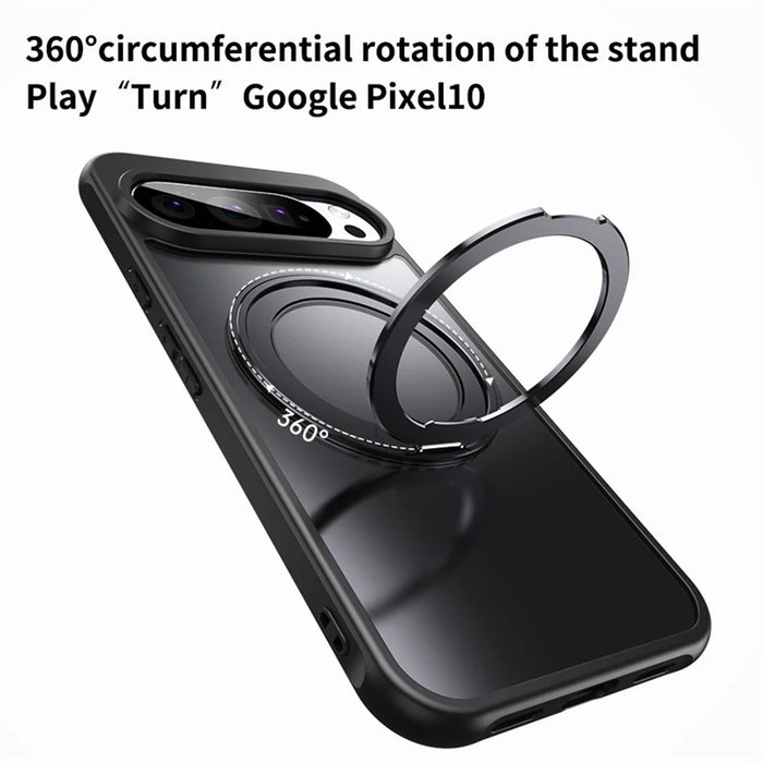 For Google Pixel 11 Pro XL Case Rotating Kickstand PC + TPU Skin-Feel Phone Cover - Black - 6