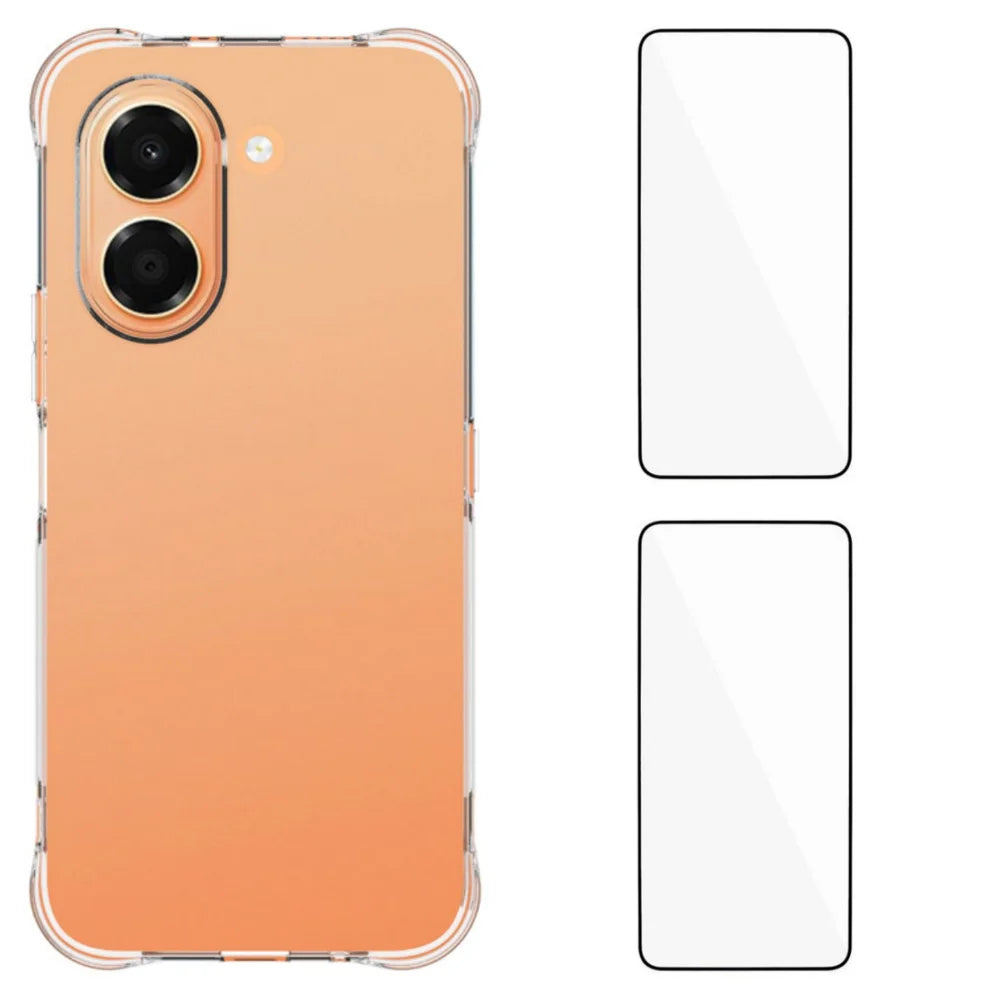 WANLONFENG for Honor X7e 4G WL2 Series TPU Case 2.0mm Phone Cover with 2Pcs Tempered Glass Films - Transparent - 1