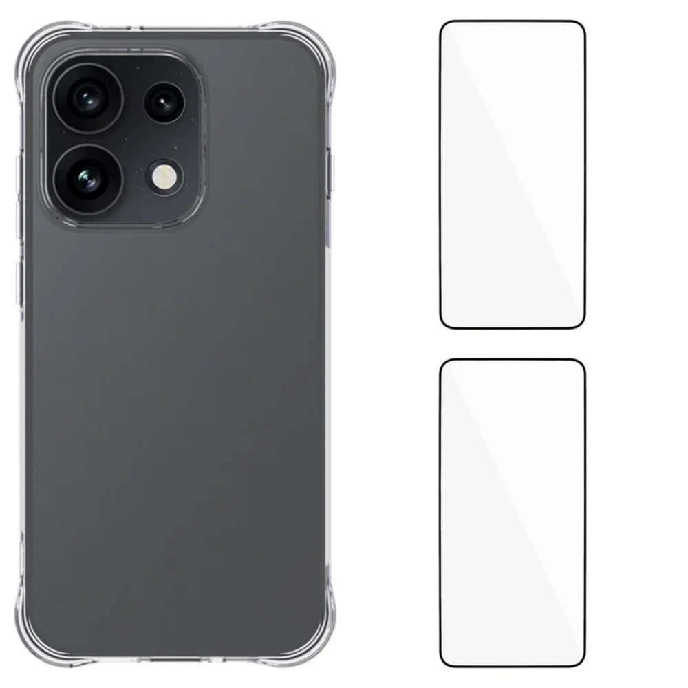 WANLONFENG for Oppo Reno16 5G (Global) / Oppo Reno16 5G (China) / Oppo Reno16 Pro 5G (Global) Case with 2Pcs Tempered Glass Films  WL2 Series  2.0mm TPU Phone Cover (Big Lens Hole) - Transparent - 1