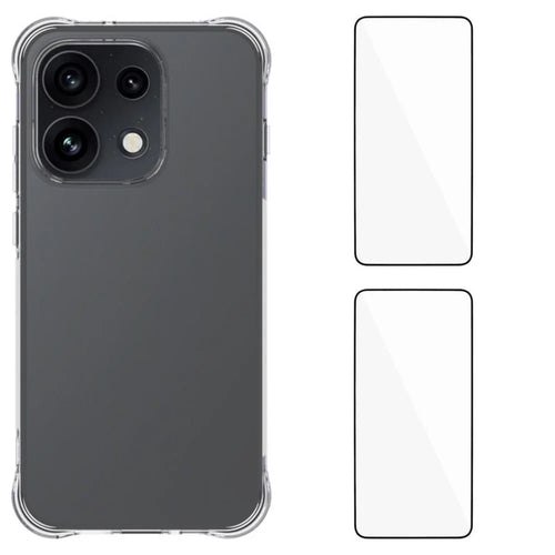 WANLONFENG for Oppo Reno16 5G (Global) / Oppo Reno16 5G (China) / Oppo Reno16 Pro 5G (Global) Case with 2Pcs Tempered Glass Films  WL2 Series  2.0mm TPU Phone Cover (Big Lens Hole) - Transparent - 1