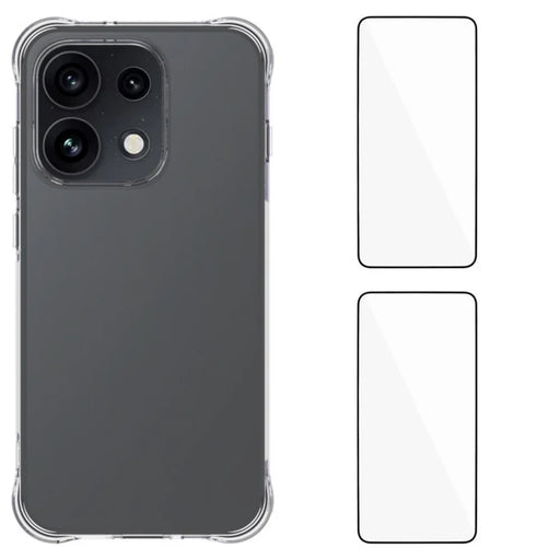 WANLONFENG for Oppo Reno16 5G (Global) / Oppo Reno16 5G (China) / Oppo Reno16 Pro 5G (Global) Case with 2Pcs Tempered Glass Films  WL2 Series  2.0mm TPU Phone Cover (Big Lens Hole) - Transparent - 1