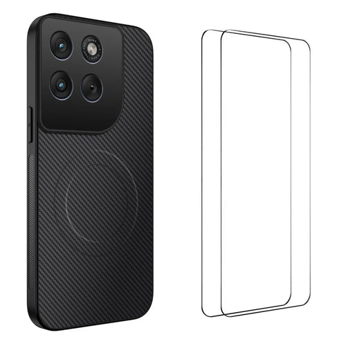 WANLONFENG for Motorola Moto G37 Power 5G TQ1 Series Magnetic Case Carbon Fiber Texture PC TPU Phone Cover with 2Pcs Screen Films - Black - 1