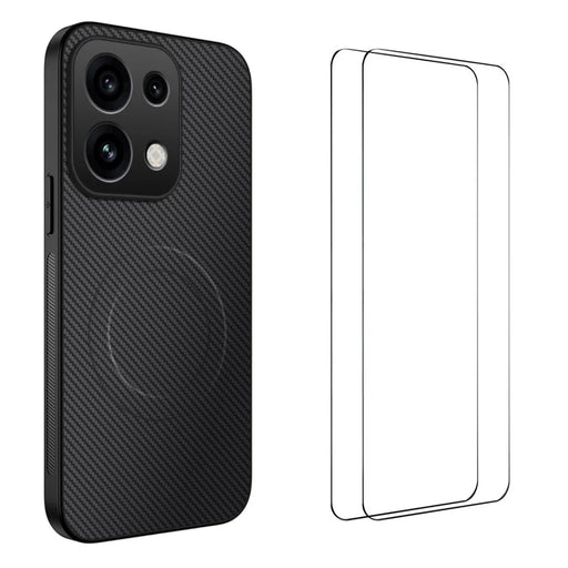 WANLONFENG for Oppo Reno16 FS 5G / Oppo Reno16 F 5G TQ1 Series Magnetic Case Carbon Fiber Texture PC TPU Phone Cover with 2Pcs Screen Films - Black - 1