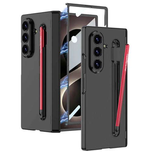 GKK For Samsung Galaxy Z Fold8 Ultra Case Magnetic Hinge PC Phone Cover with Tempered Glass Screen Film / Stylus - Black / Red Stylus - 1