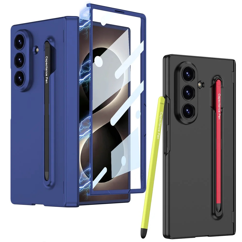 GKK For Samsung Galaxy Z Fold8 Ultra Case Magnetic Hinge PC Phone Cover with Tempered Glass Screen Film / Stylus - Black / Red Stylus - 4